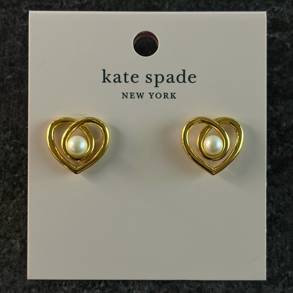 KATE SPADE NWT Cream Gold Infinity Heart Stud Earrings Gold